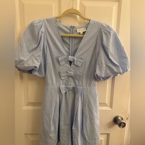 Baby blue bow detail low cut romper
